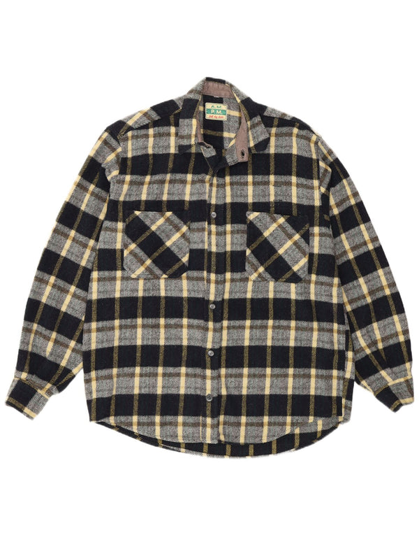 Cămașă de flanel vintage pentru bărbați, cu carouri mari, negru