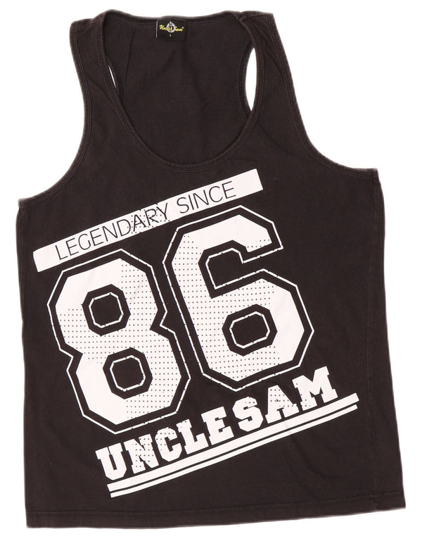Uncle Sam Boys Graphic Vest Top 15-16 Years Large Black Cotton