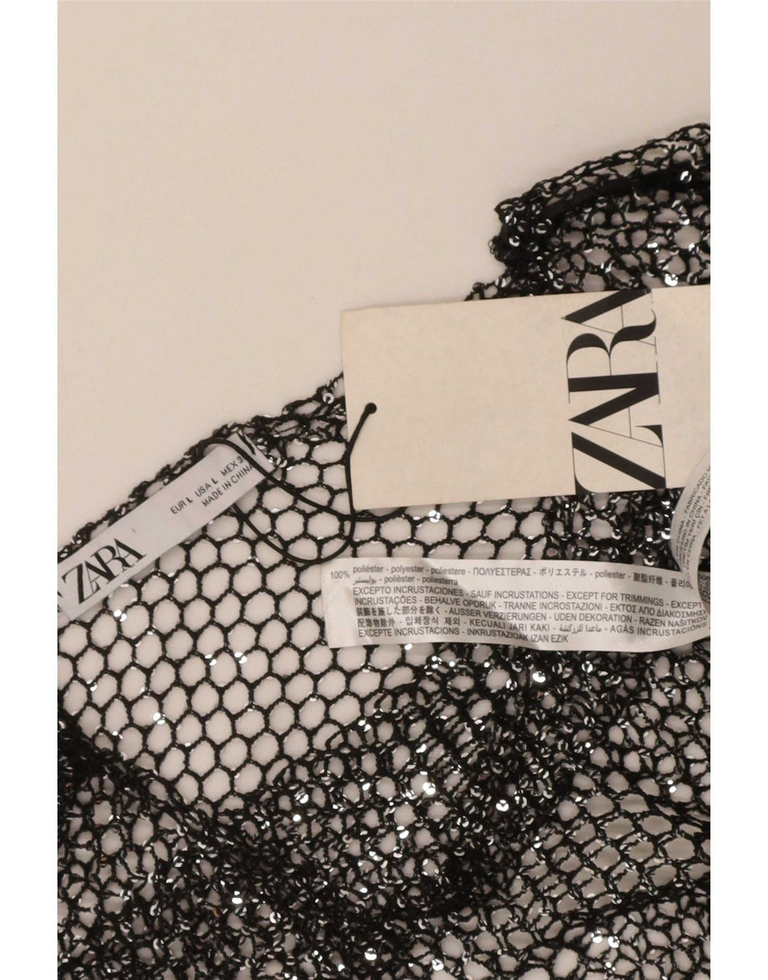 Crop top oversize din croșetat Zara pentru femei UK 14 Poliester negru mare