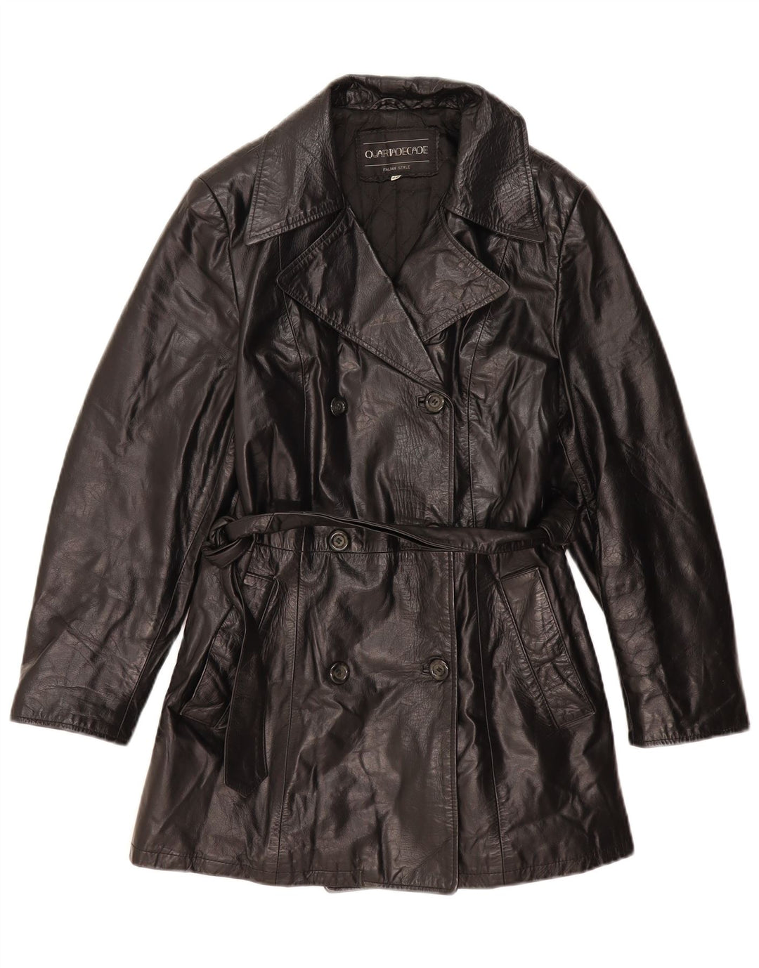 Palton din piele vintage pentru femei la dublu piept IT 44 mediu negru