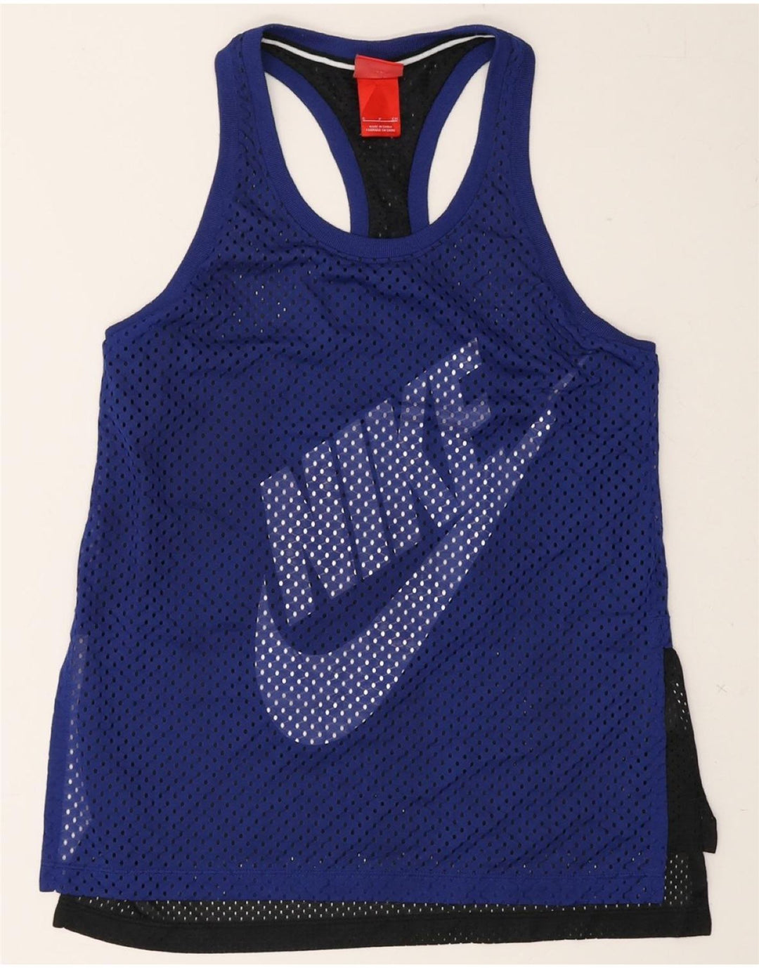 NIKE Womens Graphic Vest Top UK 8 Small Navy Blue Colourblock Polyester Vintage Nike and Second-Hand Nike from Messina Hembry 