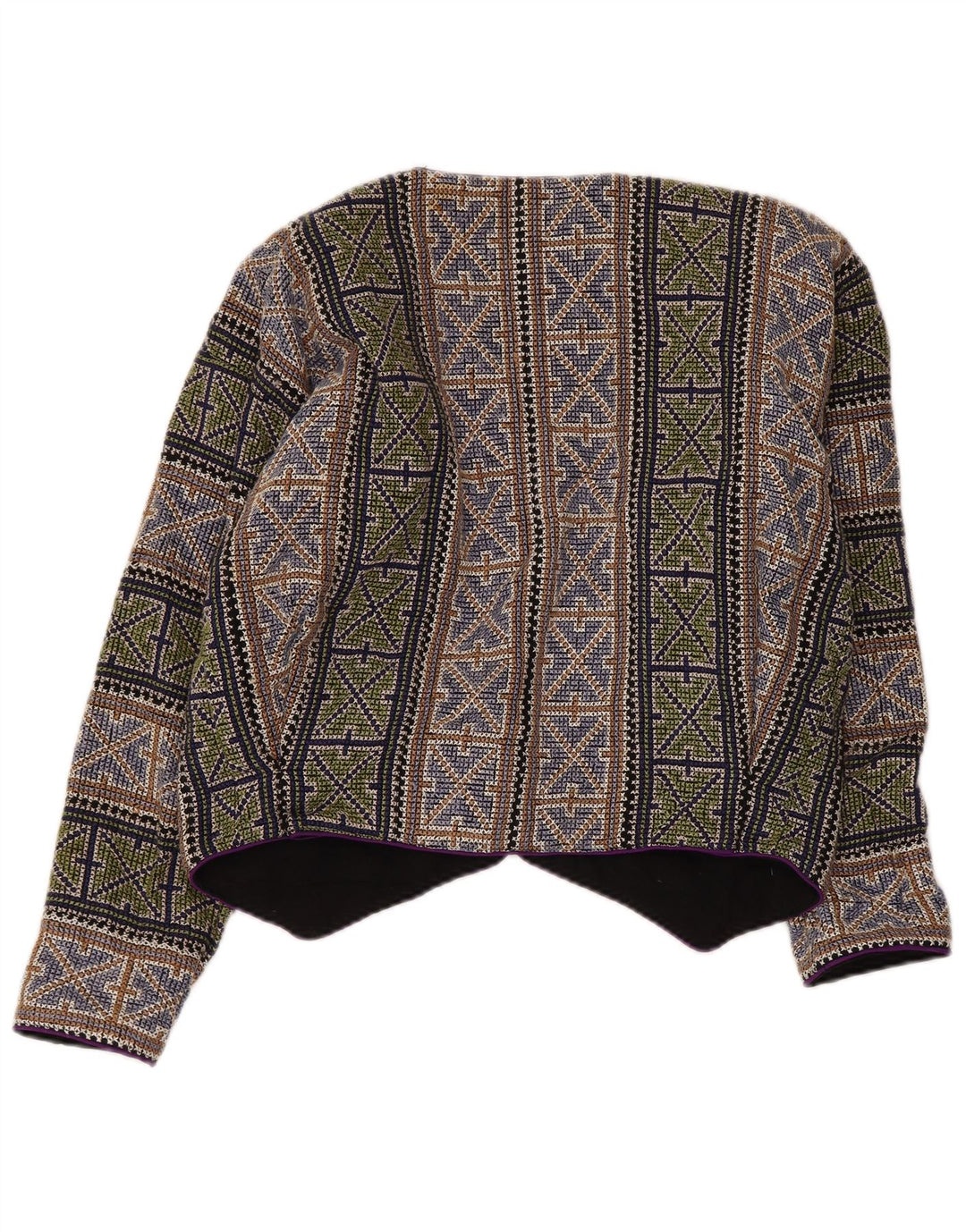 Jachetă vintage pentru femei crop blazer UK 14 Medium Multicolor Geometric