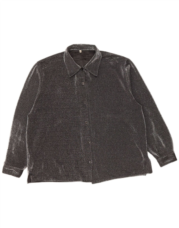 Bluză cămașă supradimensionată pentru femei VINTAGE UK 16 Poliester mare negru cu pete