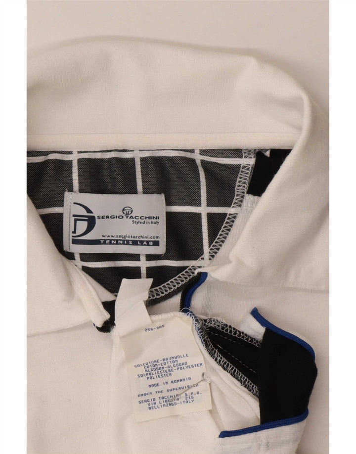 Cămașă polo Sergio Tacchini pentru bărbați, bumbac alb, bloc de culoare
