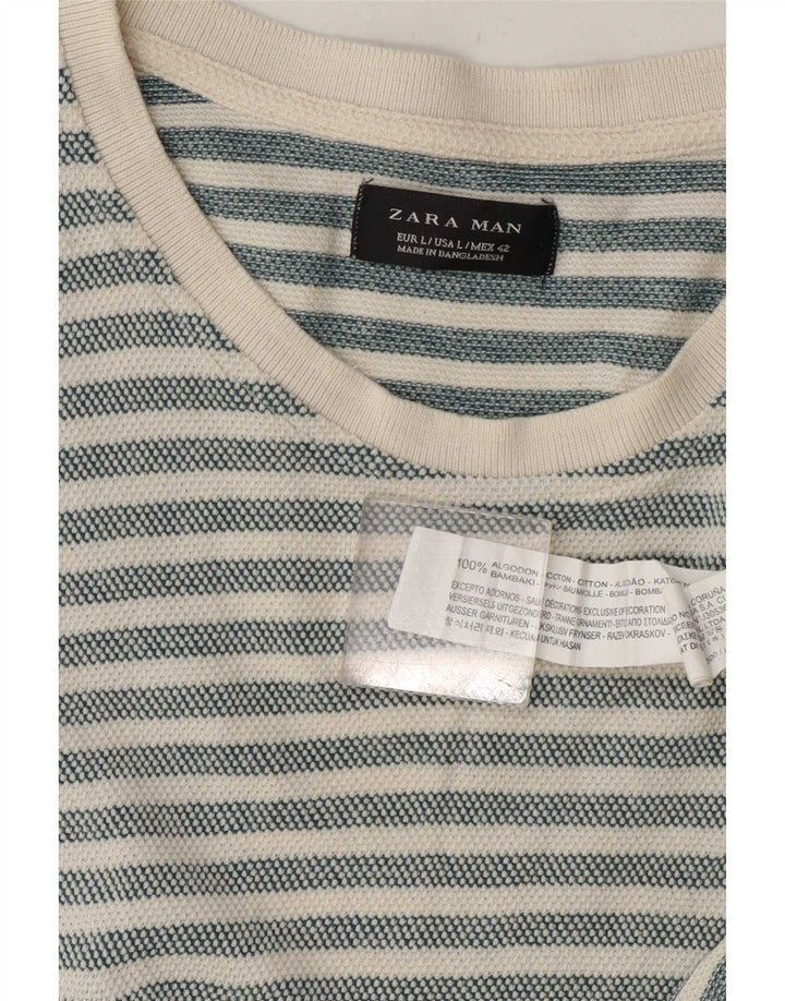 Tricou pentru bărbați Zara Top mare, gri, cu dungi din bumbac