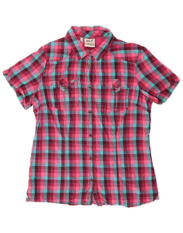 Cămașă pentru femei Jack Wolfskin, cu mânecă scurtă, slim fit UK 16, mare, roz, carouri