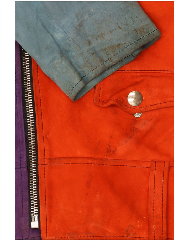 Jachetă de motociclist de piele de căprioară pentru femei UK 16, mare, multicoloră