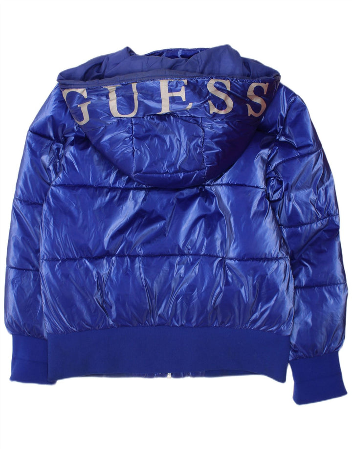 Jachetă căptușită cu glugă pentru fete Guess, 9-10 ani, poliester albastru