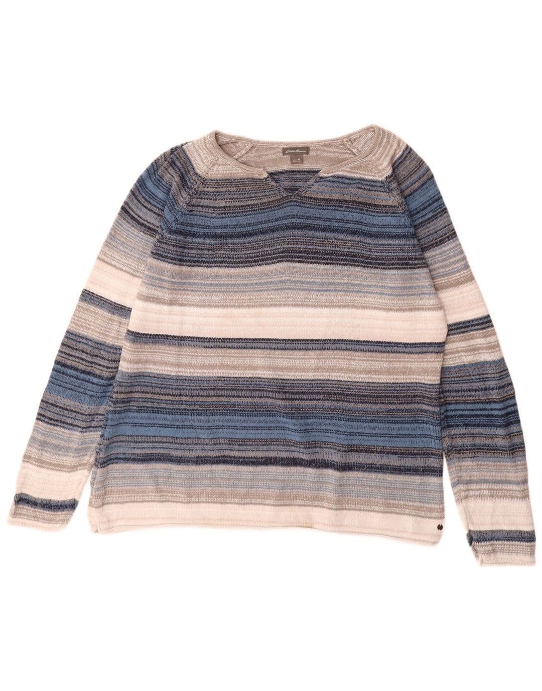 EDDIE BAUER Pulover cu decolteu în V pentru femei UK 18 XL, cu dungi multicolore