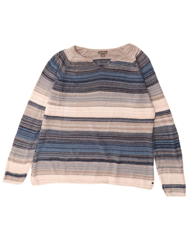 EDDIE BAUER Pulover cu decolteu în V pentru femei UK 18 XL, cu dungi multicolore