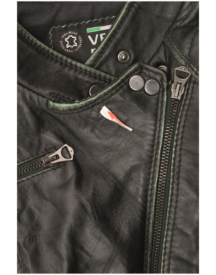 Jachetă Biker din piele vintage pentru femei IT 44 Medium Black Leather