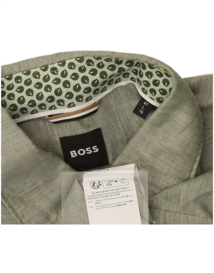 Cămașă pentru bărbați Hugo Boss Mărimea 41 Lenj verde mare