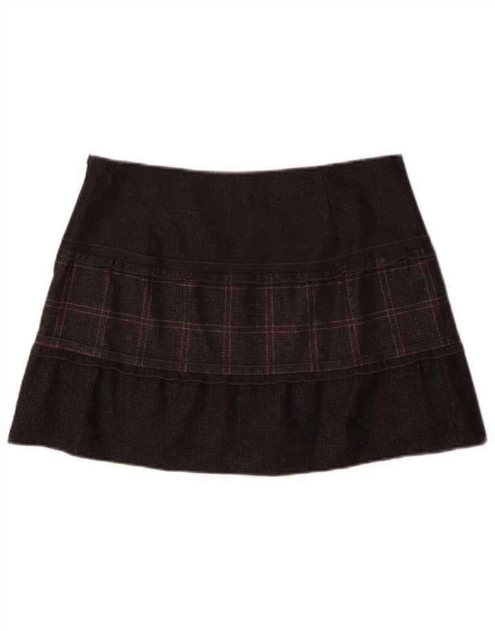 Fusta mini pentru femei Benetton IT 44 Medium W30 Lână virgină cu carouri gri