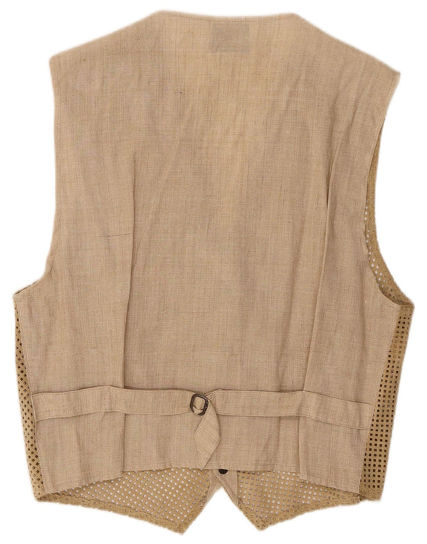 Vesta de piele intoarsa pentru barbati vintage IT 46 Mica Bej Piele