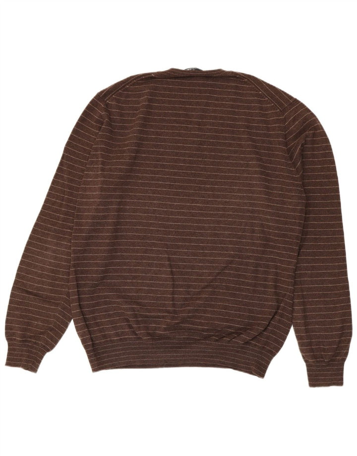 Massimo Dutti Pulover cu decolteu în V pentru bărbați, XL, cu dungi maro