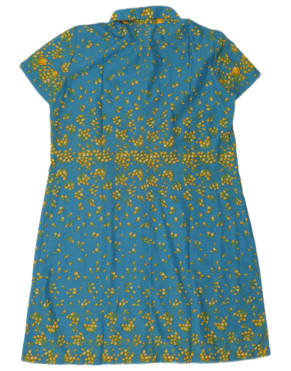 Rochie cămașă vintage pentru femei cu mâneci scurte UK 18 XL Bumbac cu flori albastre