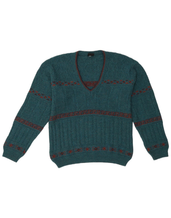 Pulover Vintage pentru bărbați cu decolteu în V IT 46 Small Green Geometric Acrilic