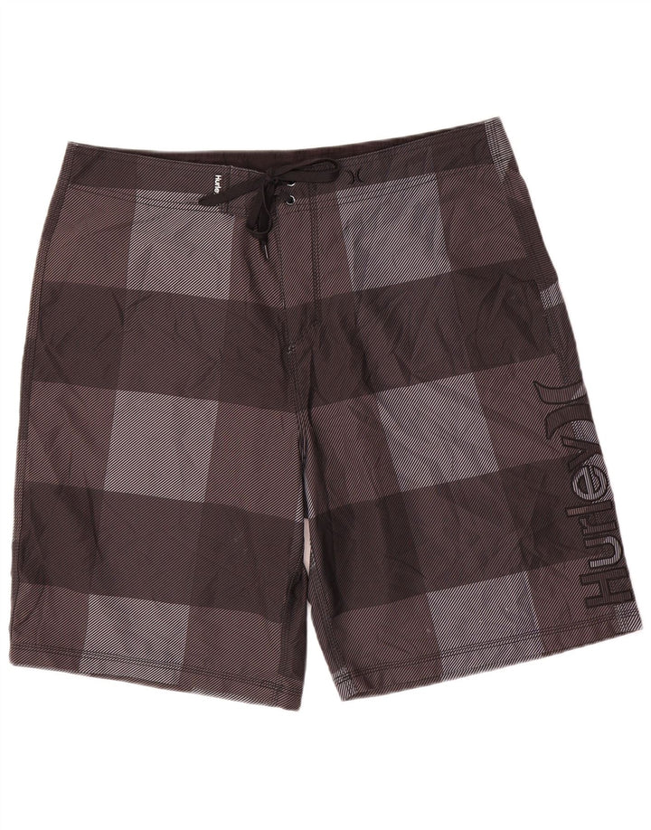 Pantaloni scurți de înot cu grafică Hurley pentru bărbați, poliester cu carouri mari, gri