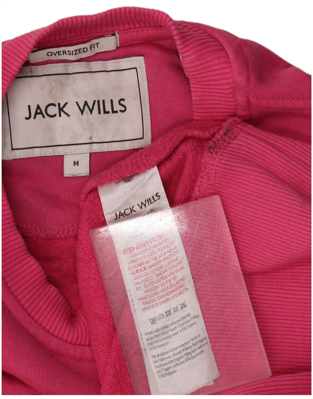 JACK WILLS Pulover supradimensionat pentru femei UK 14 Bumbac roz mediu