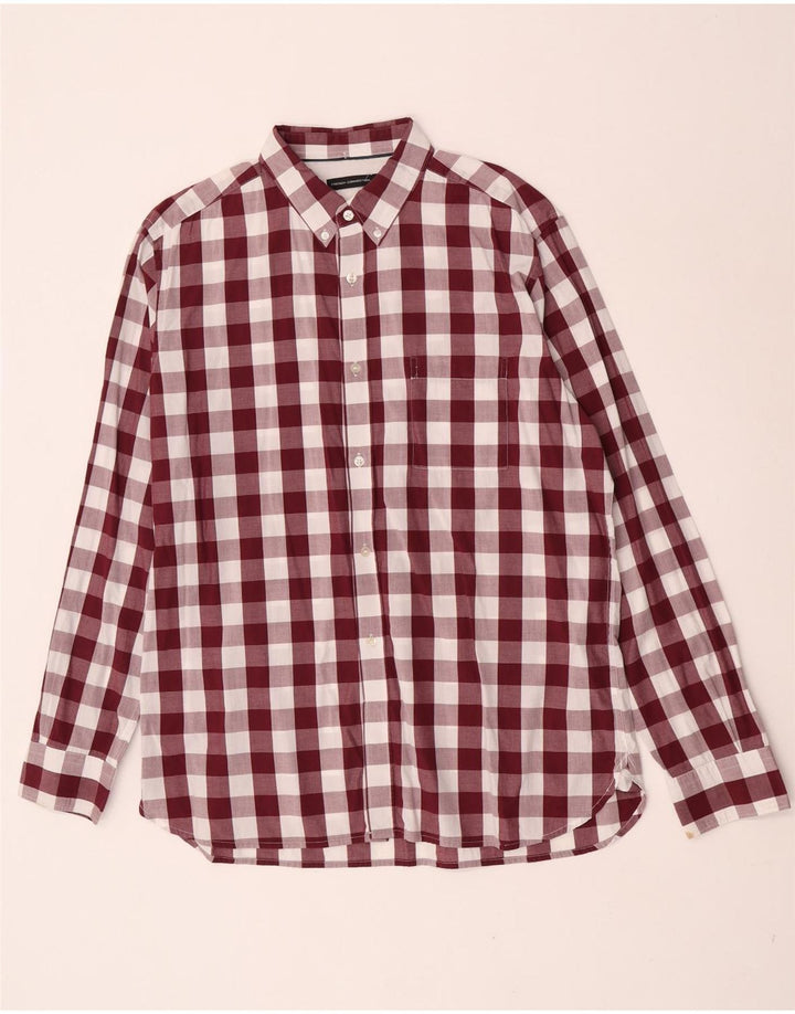 Cămașă pentru bărbați French Connection XL Burgundy Gingham Bumbac