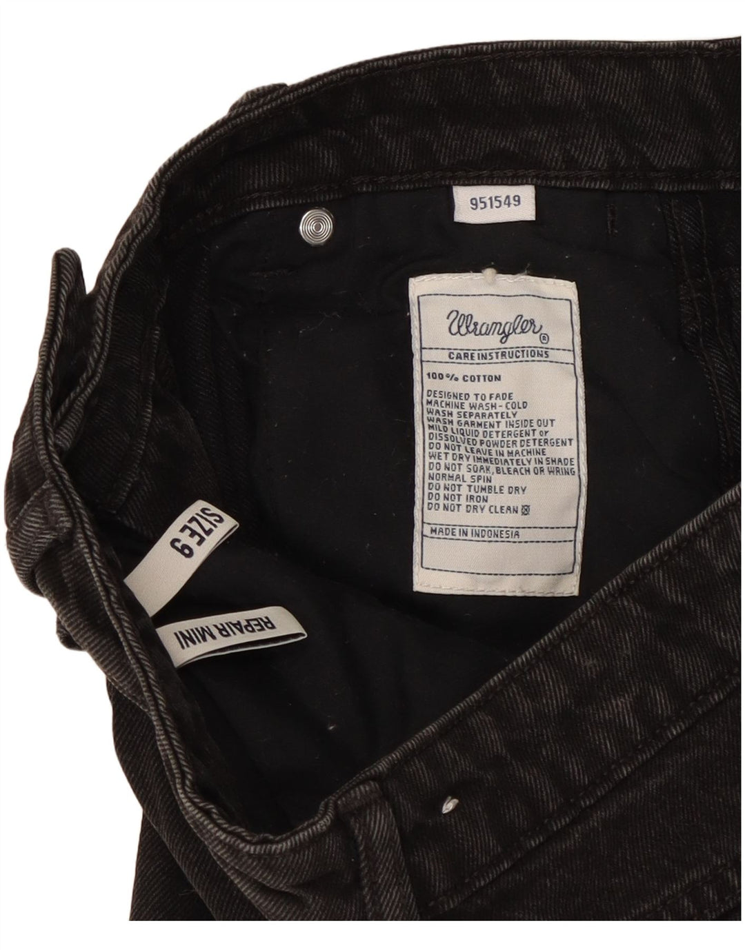 Fusta mini denim Wrangler pentru femei US 9 Medium W27 bumbac negru