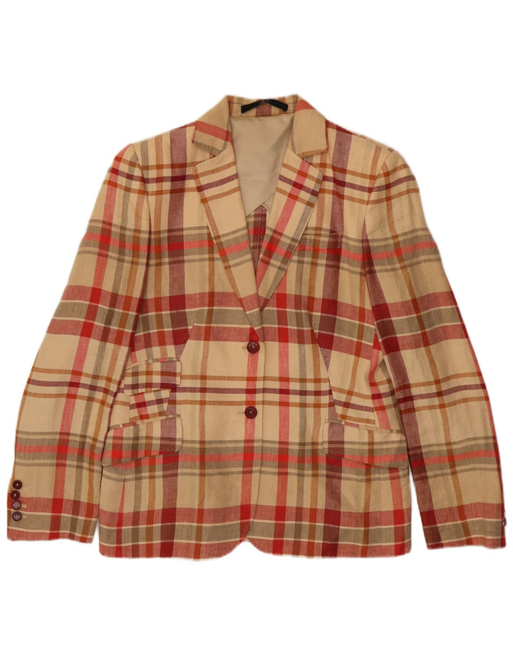 Blazer pentru femei DAKS, cu 2 nasturi, UK 14, mare, bej, in carouri