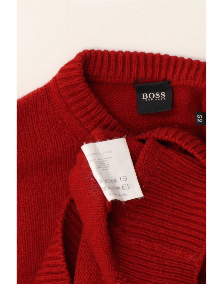 Pulover pentru bărbați Hugo Boss cu decolteu triplu EU 52 Lână roșie mare