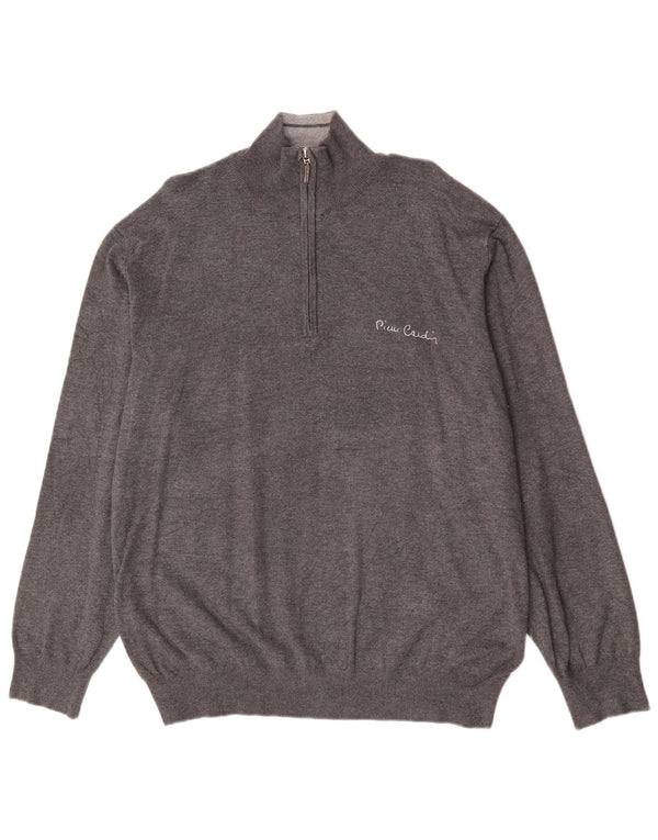 Pulover pentru bărbați Pierre Cardin, cu fermoar, cu gât, 2XL, gri, viscoză, clasic