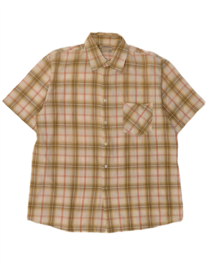 Cămașă Vintage pentru bărbați cu mânecă scurtă 2XL, bej, carouri