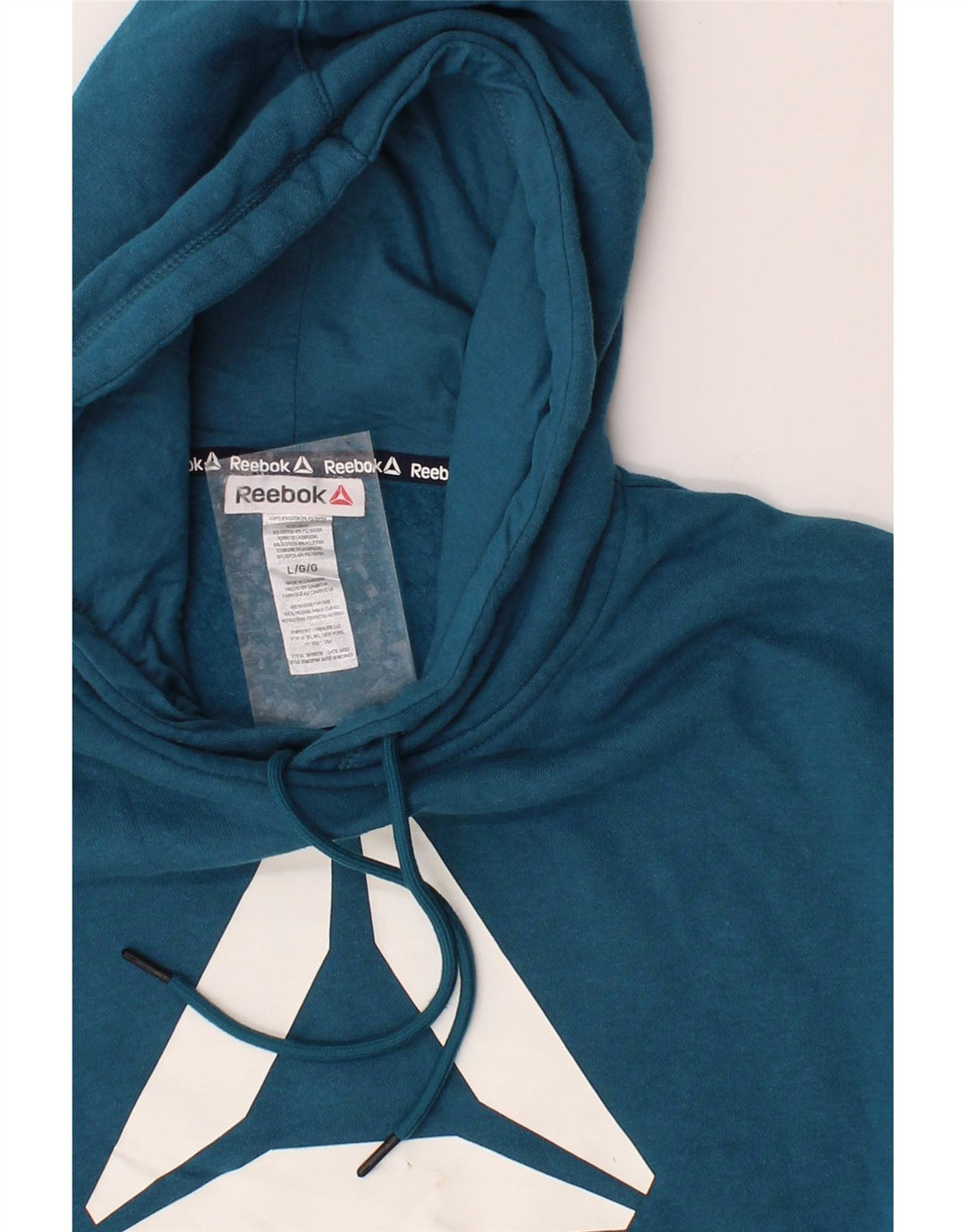 REEBOK Mens Graphic Hoodie Jumper Large Blue Cotton Vintage Reebok and Second-Hand Reebok from Messina Hembry 