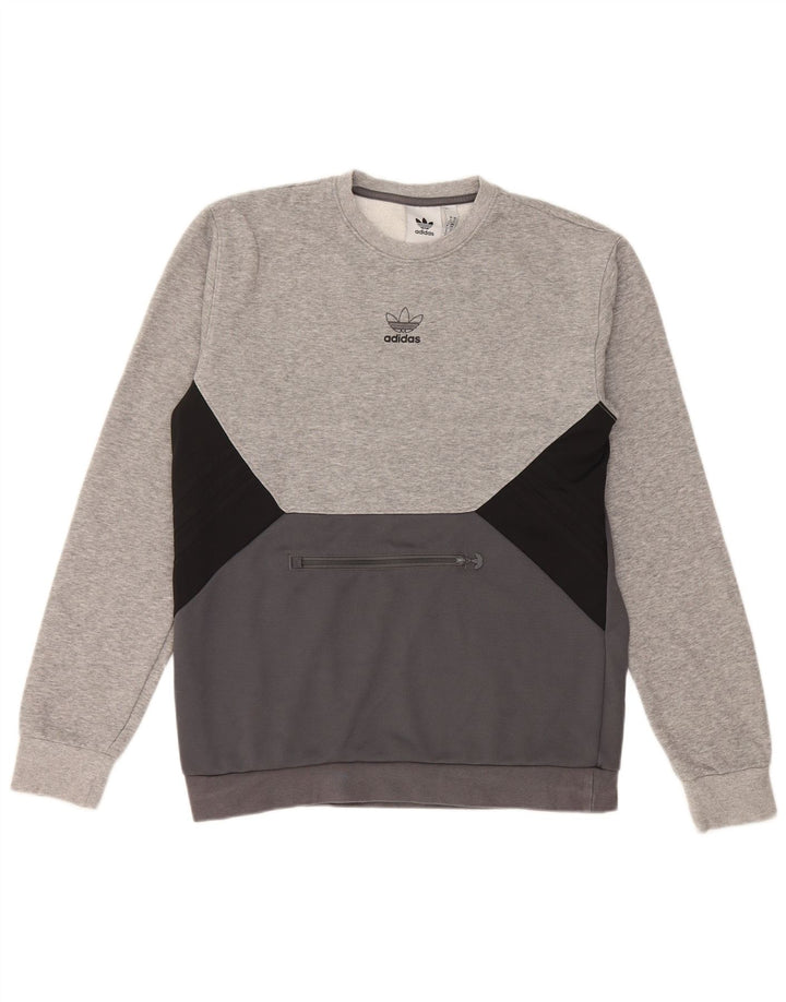 Pulover ADIDAS pentru bărbați, bumbac color bloc, gri mic