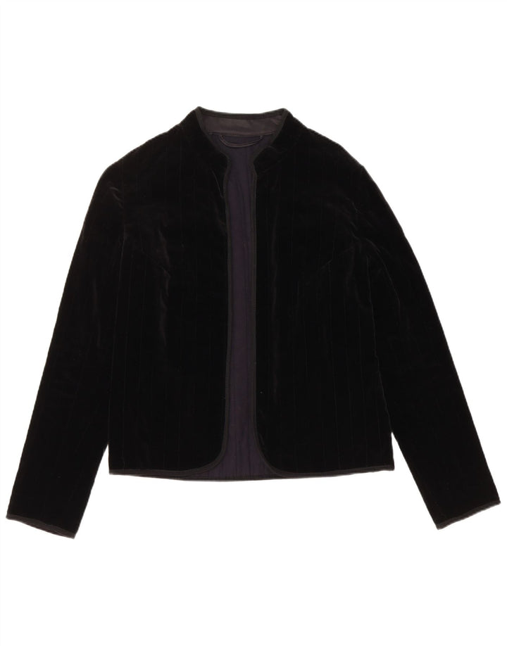 VINTAGE Jachetă de catifea deschisă pentru femei UK 12 Medium Black