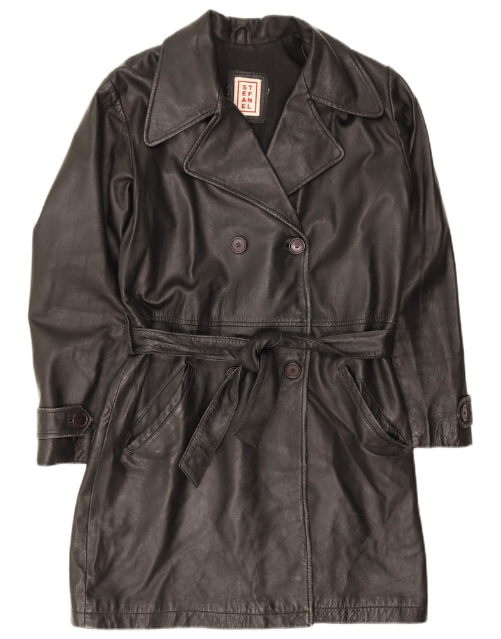 Palton din piele dublu pentru femei Stefanel UK 14 Piele neagra medie