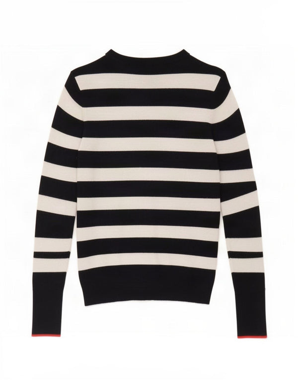 Zara Womens Boat Neck Jumper Sweater UK 8 Small Black Striped Viscose