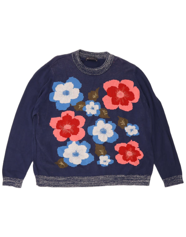 Pulover pentru damă Marks & Spencer, cu gât turnu, UK 22 3XL Albastru Floral