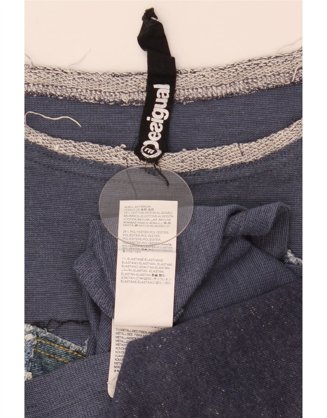 Top grafic pentru femei Desigual cu mâneci 3/4 UK 14 Medium Patchwork bleumarin