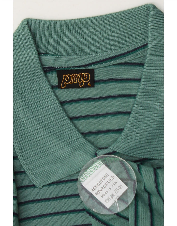 Tricou polo vintage pentru bărbați, bumbac cu dungi verzi medii