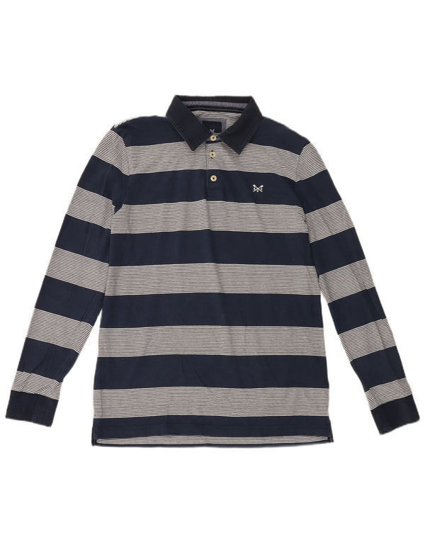 Crew Clothing Tricou polo cu mânecă lungă pentru bărbați, bumbac cu dungi albastru bleumarin mediu