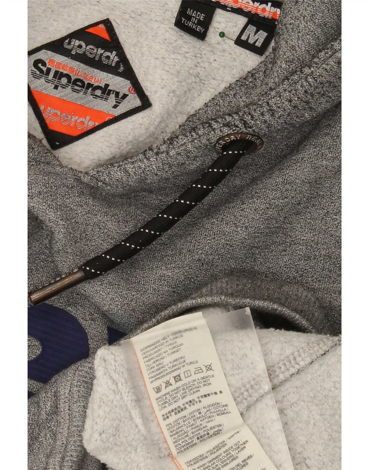 Pulover cu glugă grafic Superdry pentru bărbați, bumbac cu pete, gri mediu