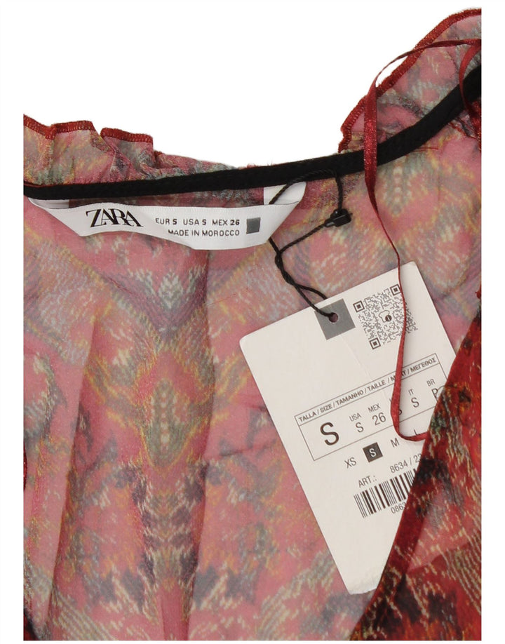 Top cu tunică cu mânecă lungă transparentă pentru femei ZARA UK 8 Small Red Floral