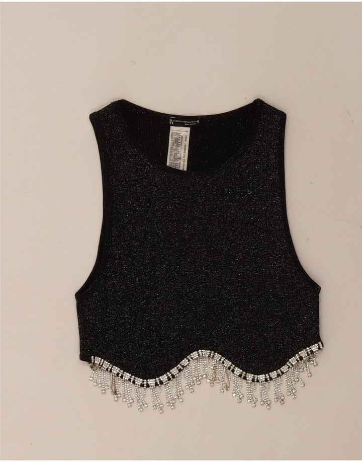 Crop Top fără mâneci pentru femei Zara UK 4 XS Poliester cu pete negru