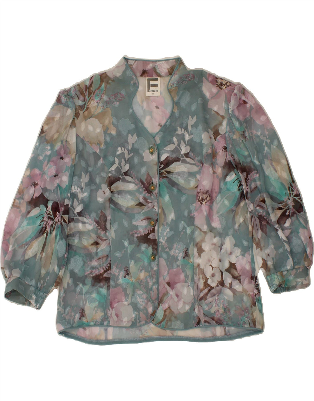 FRANKENWALDER Womens 3/4 Sleeve Shirt Blouse EU 38 Medium Blue Floral Vintage Frankenwalder and Second-Hand Frankenwalder from Messina Hembry 