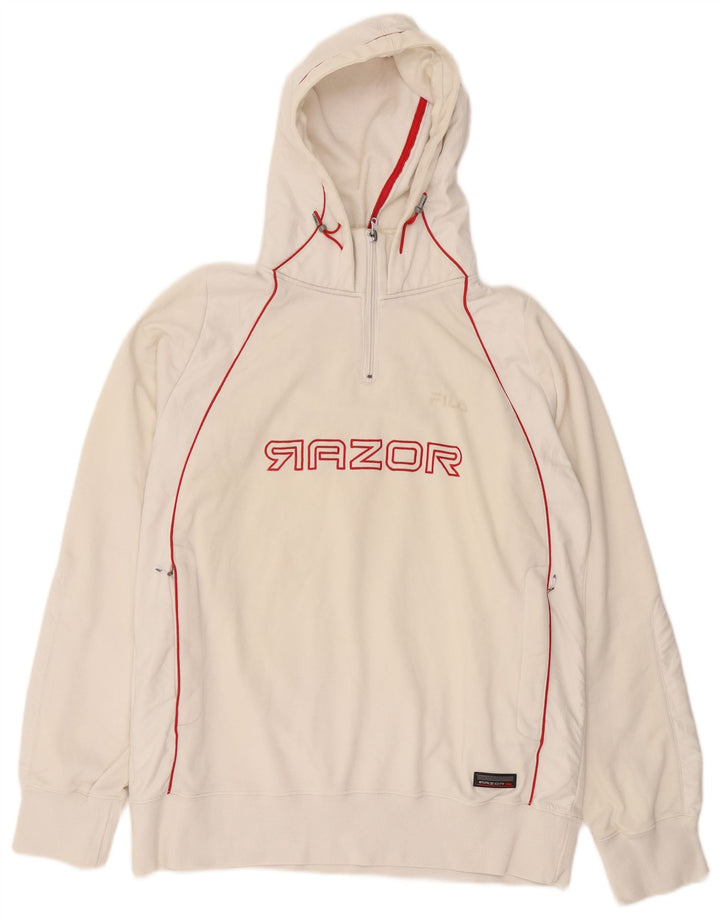 Fila Mens Graphic Zip Neck Hoodie Jumper Medium White