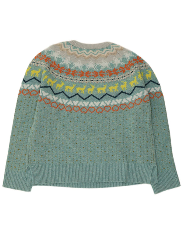 White Stuff Pulover pentru damă cu gât de barcă UK 14 Lână mare albastru Fair Isle
