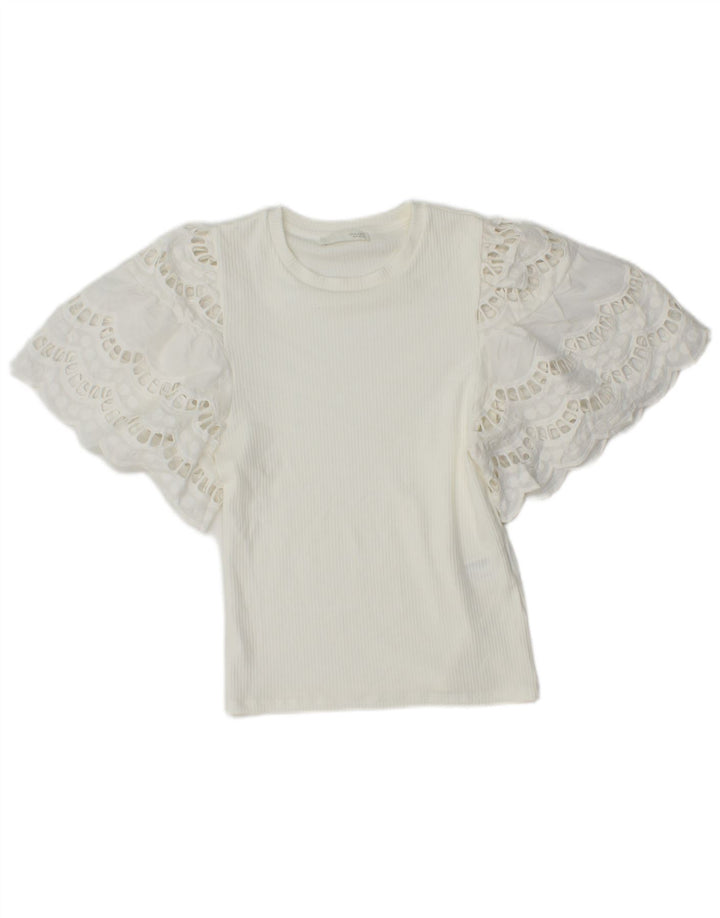 Bluză Zara pentru femei Crop Batwing Top UK 8 Small White Viscose