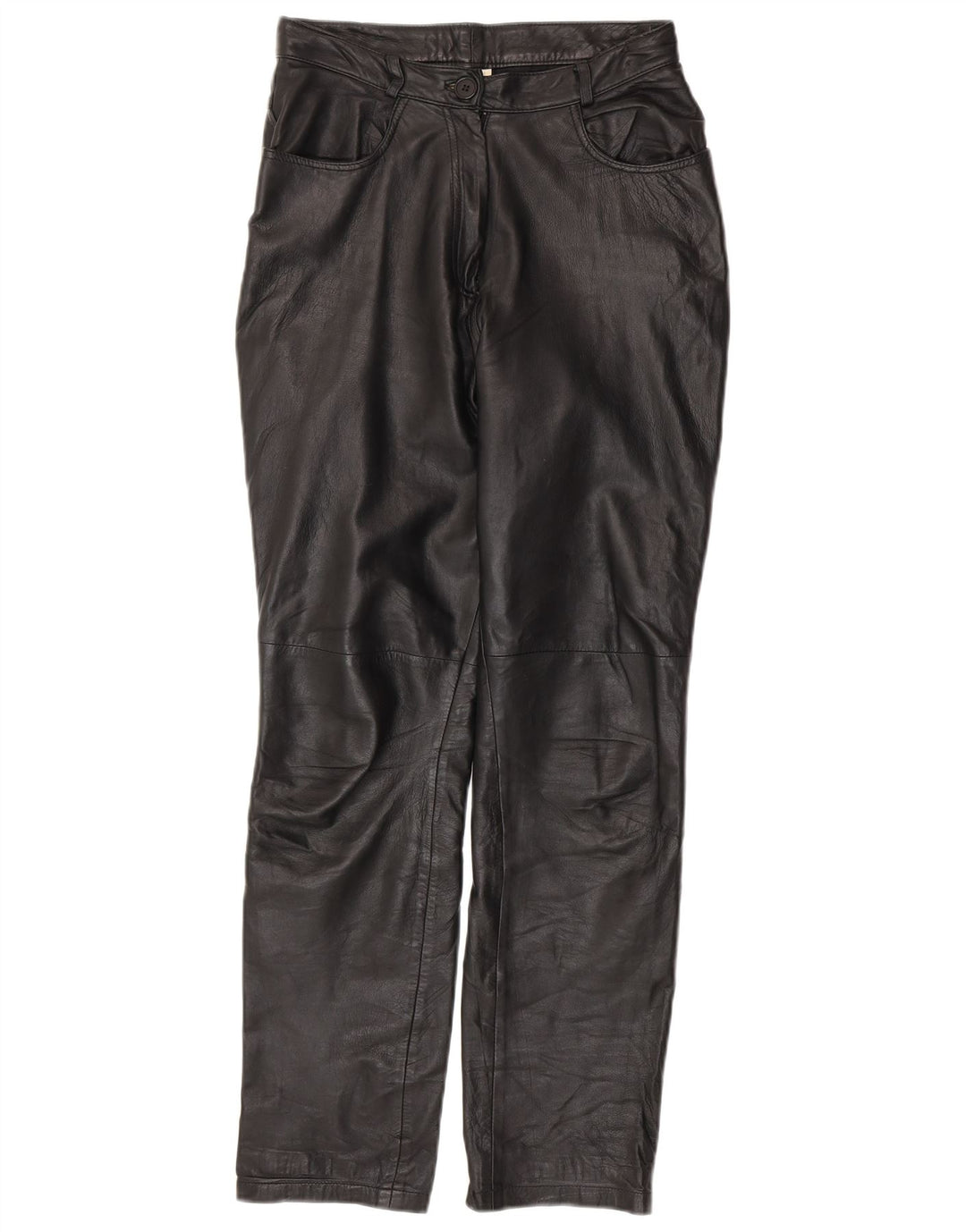 Pantaloni de piele conici pentru femei VINTAGE UK 10 Small W28 L30 Piele neagră