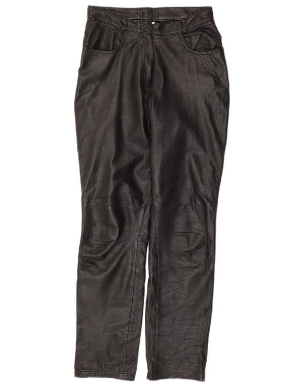 Pantaloni de piele conici pentru femei VINTAGE UK 10 Small W28 L30 Piele neagră