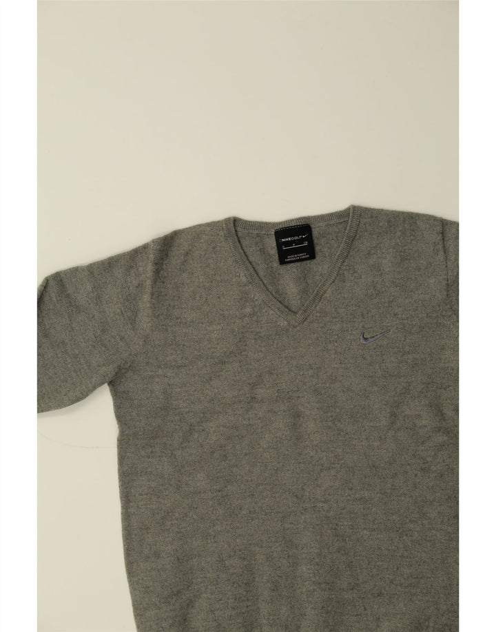 NIKE Womens V-Neck Jumper Sweater UK 10 Small Grey Polyester Vintage Nike and Second-Hand Nike from Messina Hembry 