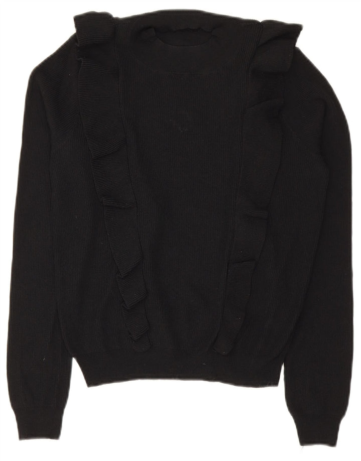 Pulover pentru damă Zara, cu volane în față, cu gât crew, UK 12 Medium Negru