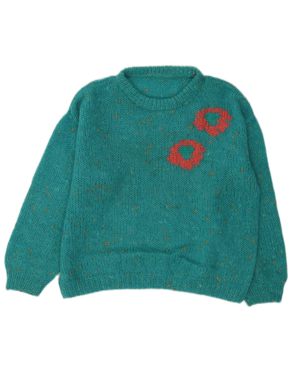 Pulover vintage pentru femei cu gât roșu și pulover UK 16, mare, albastru